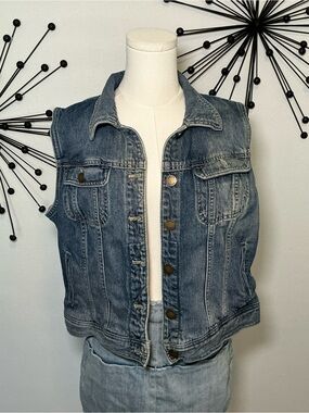Chaps Denim Vest XL Vintage Wash Button Front Jean Jacket